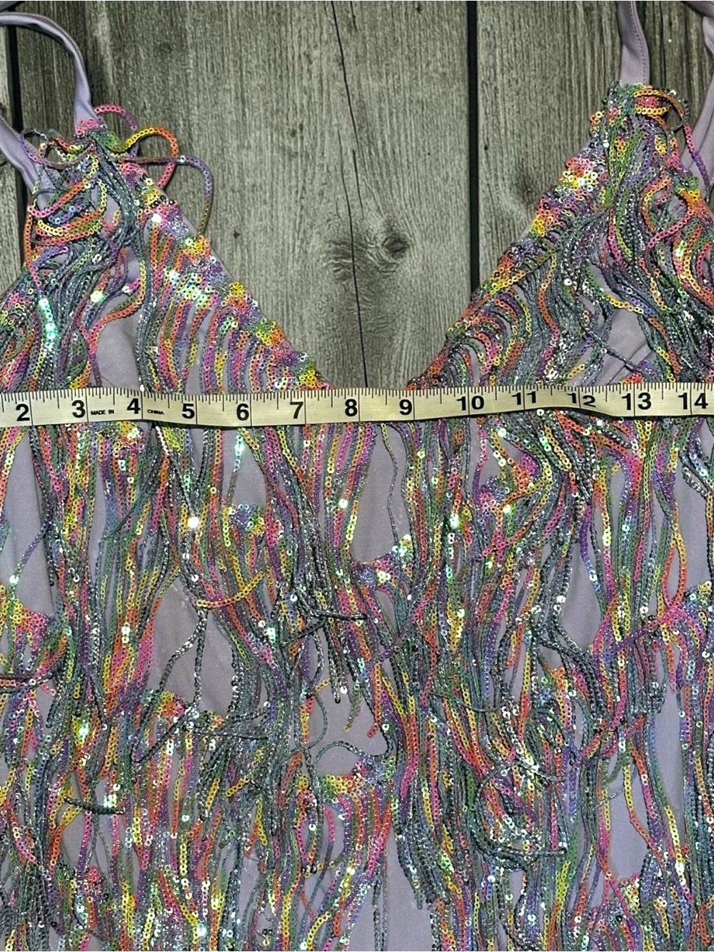 Hello Molly She’s A Showgirl Sequin Fringe Mini Dress Rainbow Pastel L NWT - Picture 8 of 12